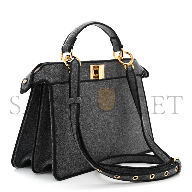 F**di melange flannel satin threaded edge medium peekaboo i see u east west satchel grigio bois de rose (29*19*11cm)